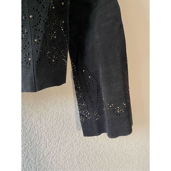 Vintage speigel women’s leather laser cut flare sleeve crop jacket 8 - Picture 2 of 6